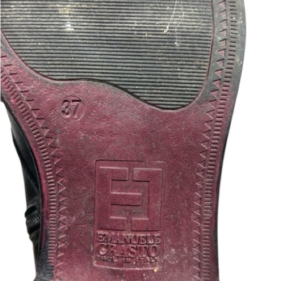 EMANUELE‎ CASTRO Black Leather Biker Buckle Almond Toe Boots Sz 37/7 - Picture 5 of 5